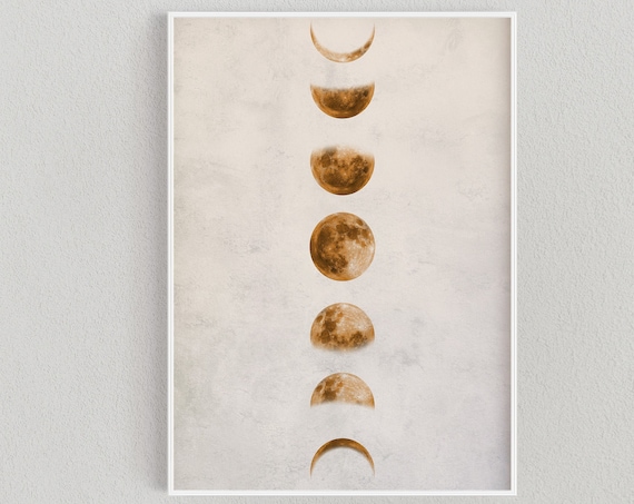 Moon Phases Lunar Cycle Sepia Minimalist Celestial Decor Poster