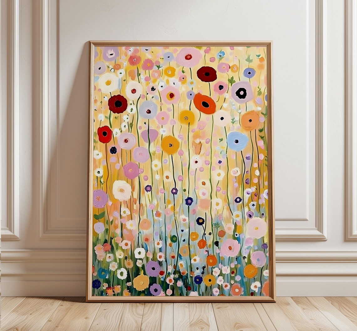 Colorful Wildflower Field Meadow Botanical Floral Painting Wall Art