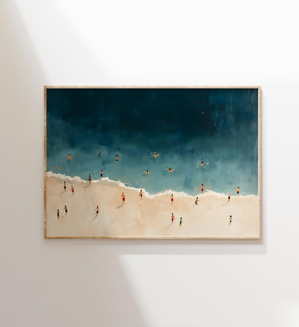 Aerial View Beach Swimmers Tiny Figures Minimalist Coastal Ocean Poster