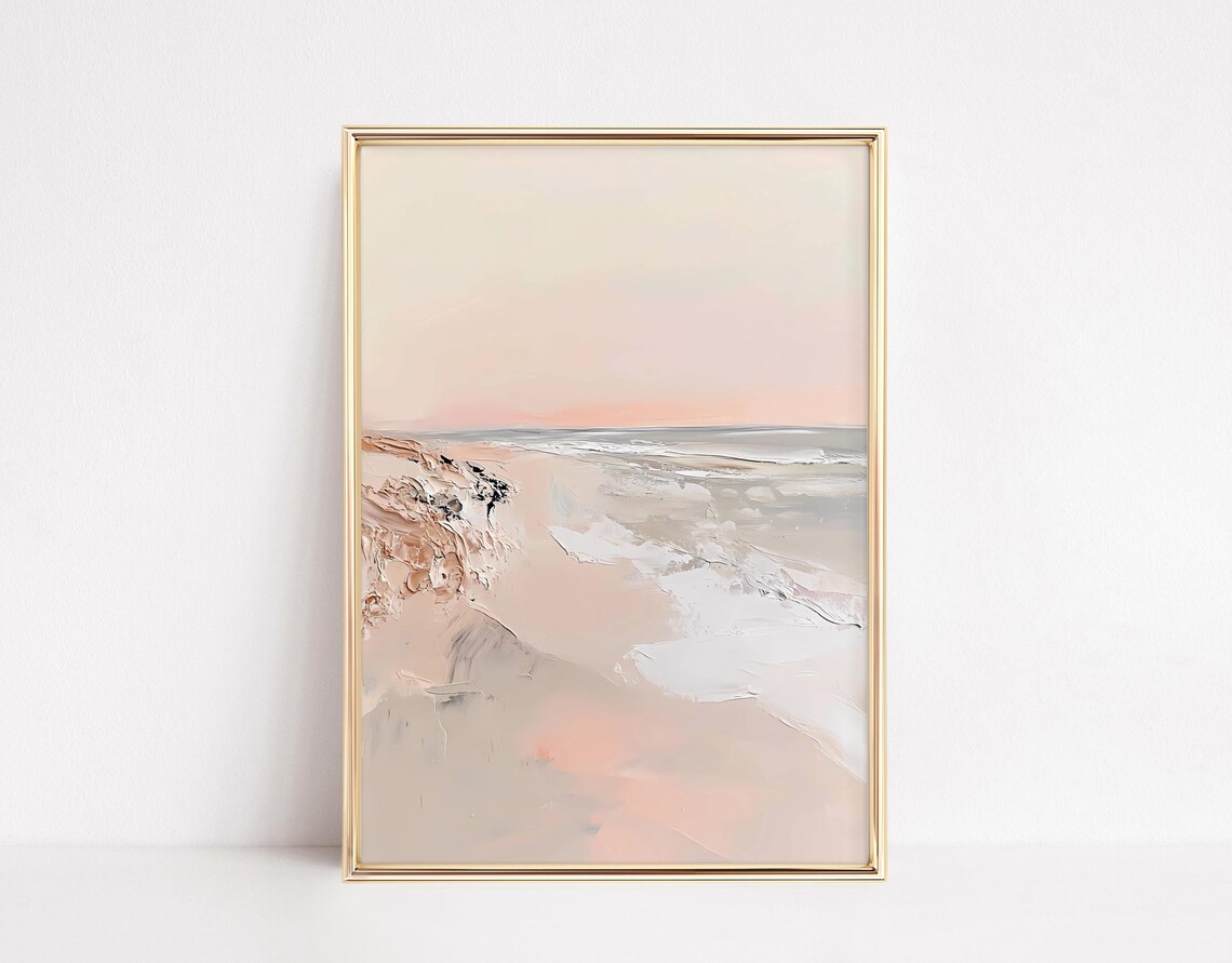 Blush Pink Coastal Oil Painting Abstract Beach Wall Scene Poster