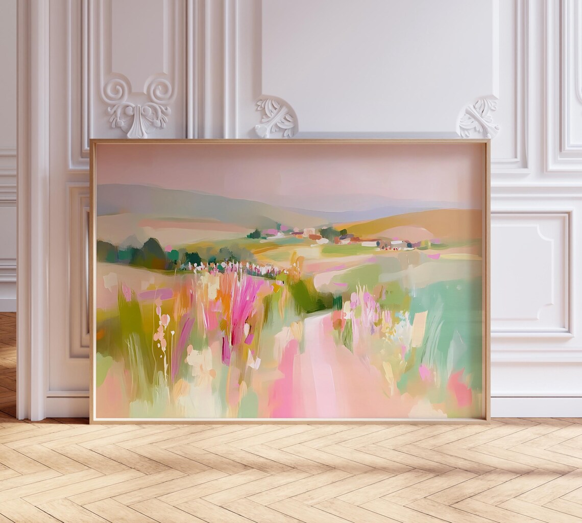 Vibrant Farm Landscape Art Print, Abstract Scenery