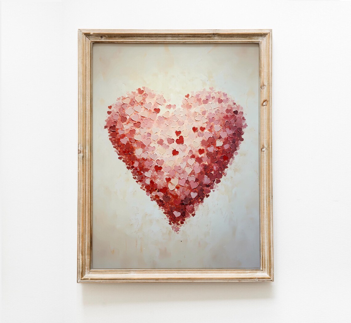Red Hearts Mosaic Love Heart Minimalist Romantic Valentine Art Poster