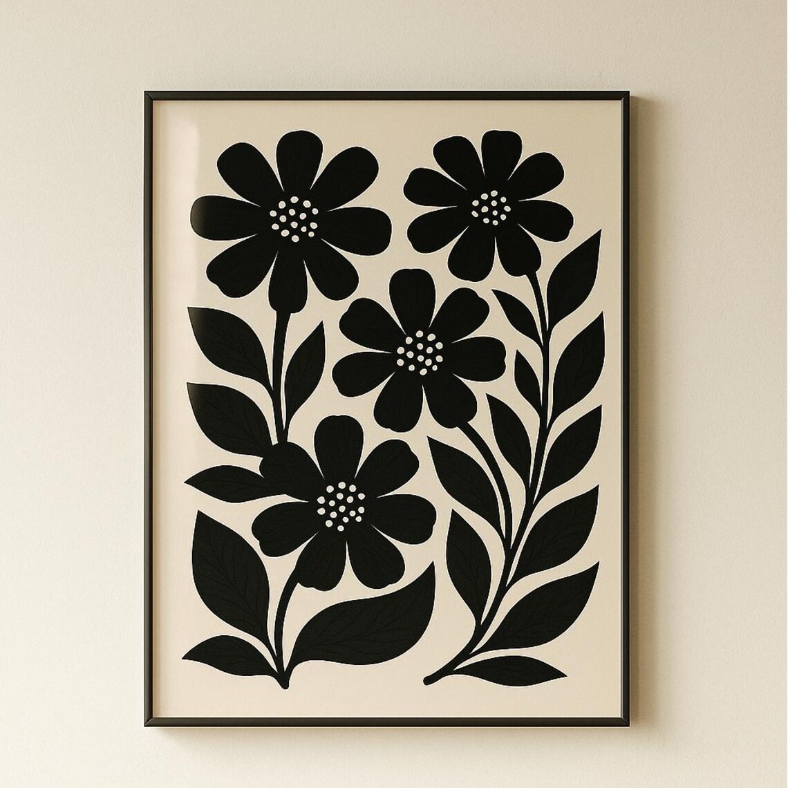 Minimal Black Floral Modern Boho Japandi Flower Botanical Wall Art