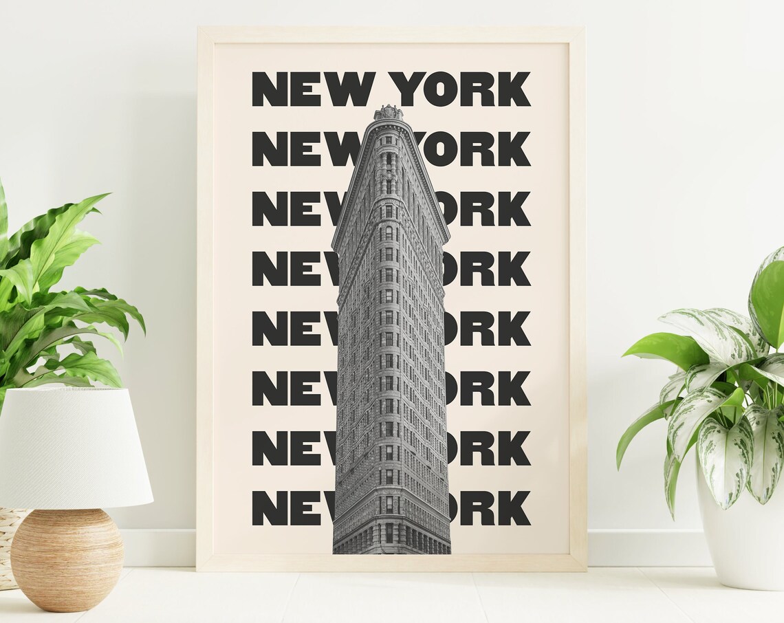 New York City Travel Poster, Black and White Flatiron