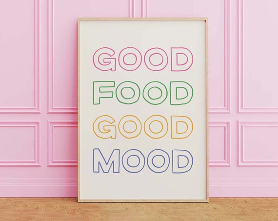 Good Food Good Mood Print Art Cute Hand Drawn Food Print Colorful Aesthetic Art Trendy Kitchen Print