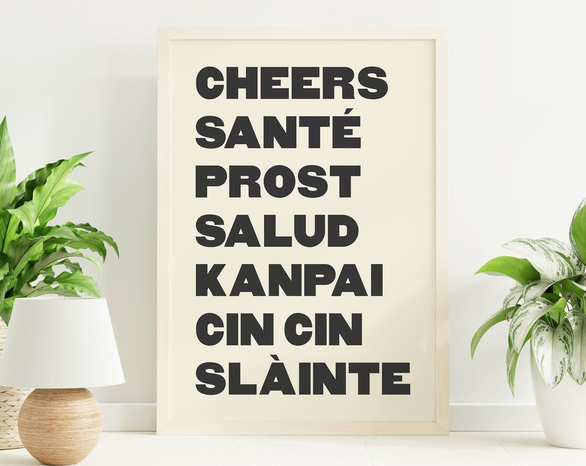 Cheers Cocktail Print Art Cute Black Bar Car Print Pink Cocktail Bar Art Neutral Kitchen Wall Art