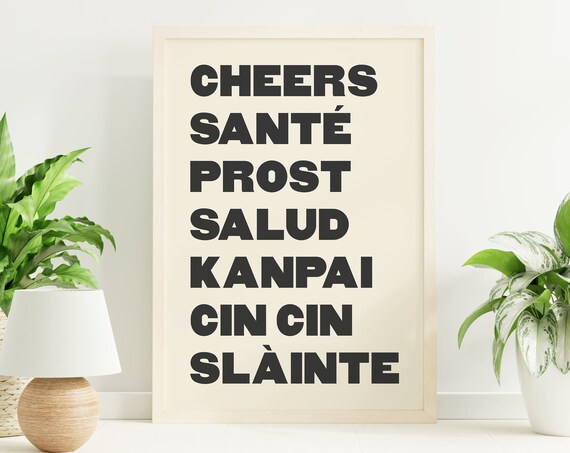 Cheers Around The World Toast Typography Bar Wall Decor Poster