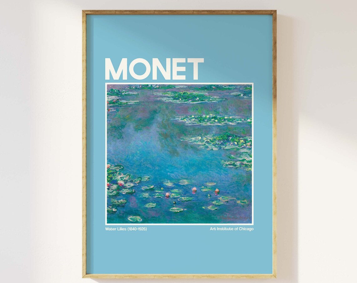 Monet Water Lilies Blue Exhibition Poster Impressionist Art Chicago