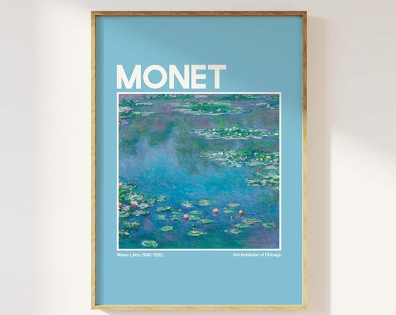 Monet Water Lilies Blue Exhibition Poster Impressionist Art Chicago