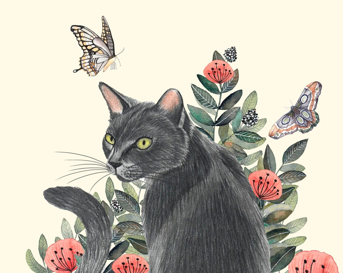 Russian Blue Cat Boho Nursery Decor Art Print
