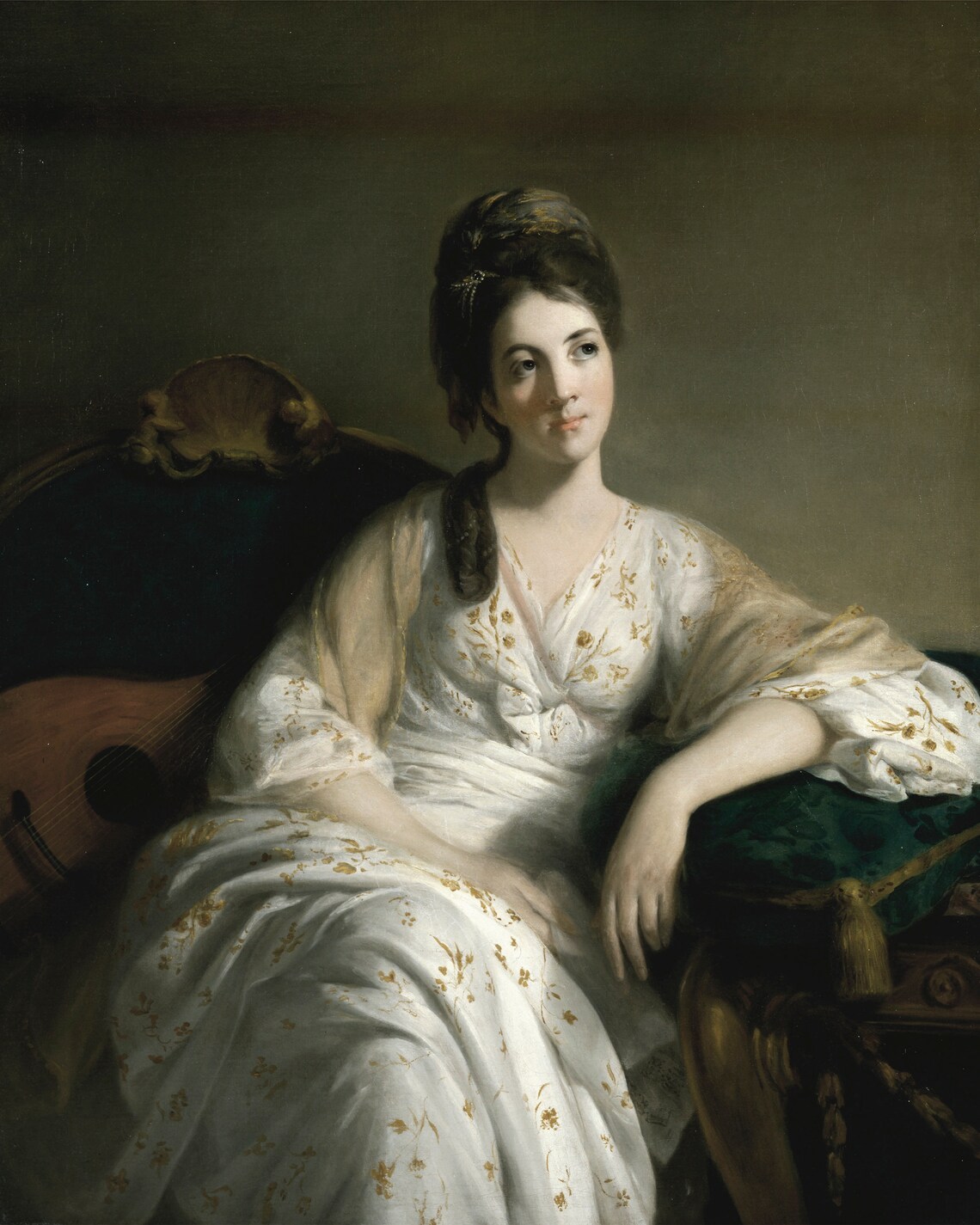 Seated Lady in White Gown Antique Portrait Classic Oil Painting Poster - Image 2