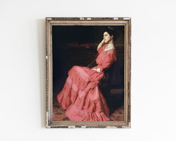 Vintage Woman Portrait, Antique Oil Painting Print