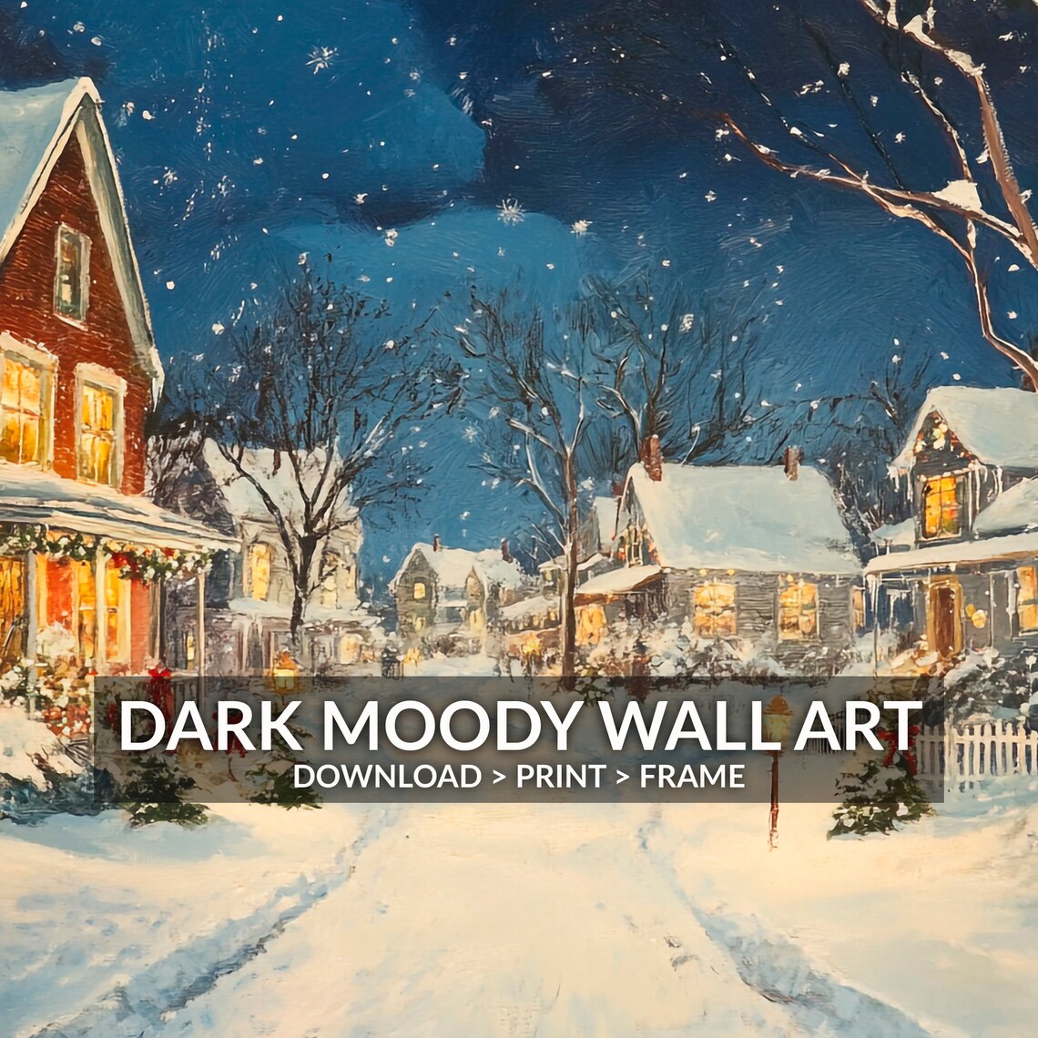 Victorian Snowy Christmas Street Scene Festive Winter Village Poster - Image 6