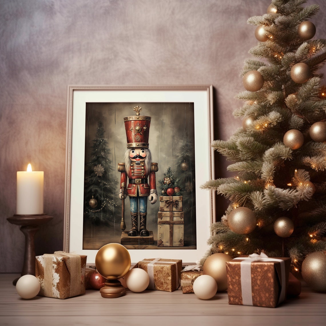 Vintage Nutcracker Tin Soldier Christmas Holiday Painting Poster - Image 4