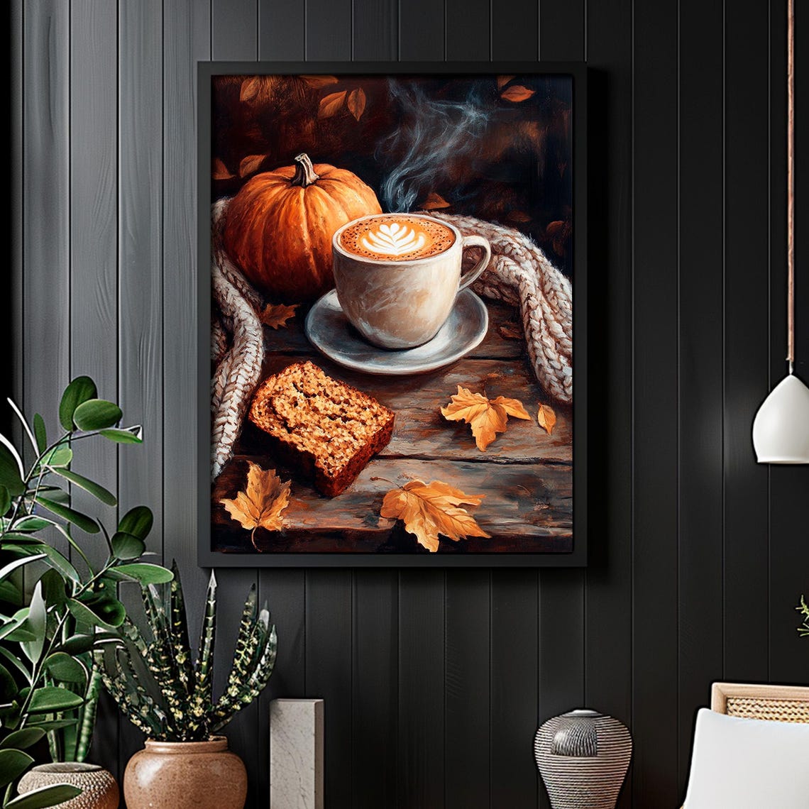 Pumpkin Latte Fall Morning Cozy Knit Blanket Rustic Wall Art - Image 6
