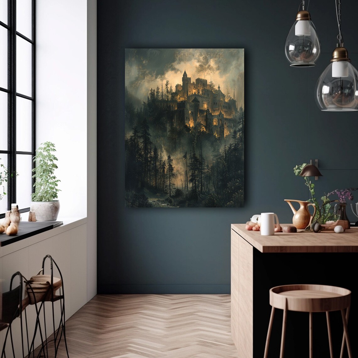 Gothic Castle Painting, Dark Moody Halloween Art Print - Image 2