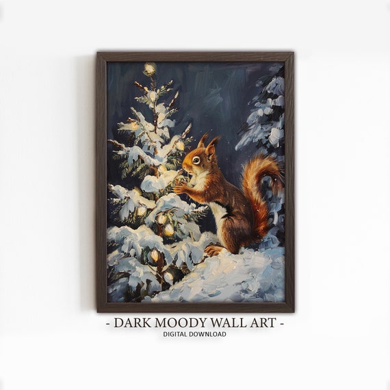 Christmas Squirrel Print Cute Squirrel Painting Christmas Decor Winter Holiday Art Wall Art