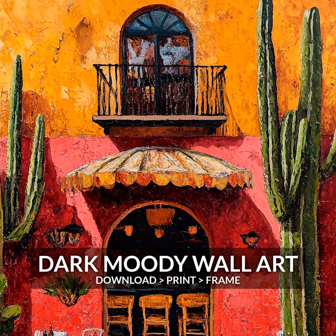 Mexican Hacienda Orange Facade Saguaro Cactus Desert Courtyard Poster - Image 6