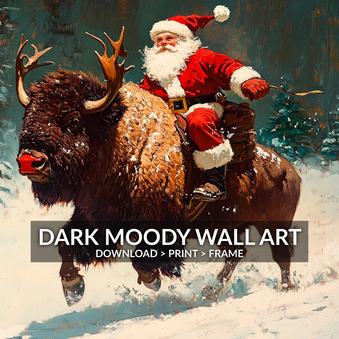 Santa Claus Riding a Buffalo Snowy Western Christmas Cowboy Poster - Image 6