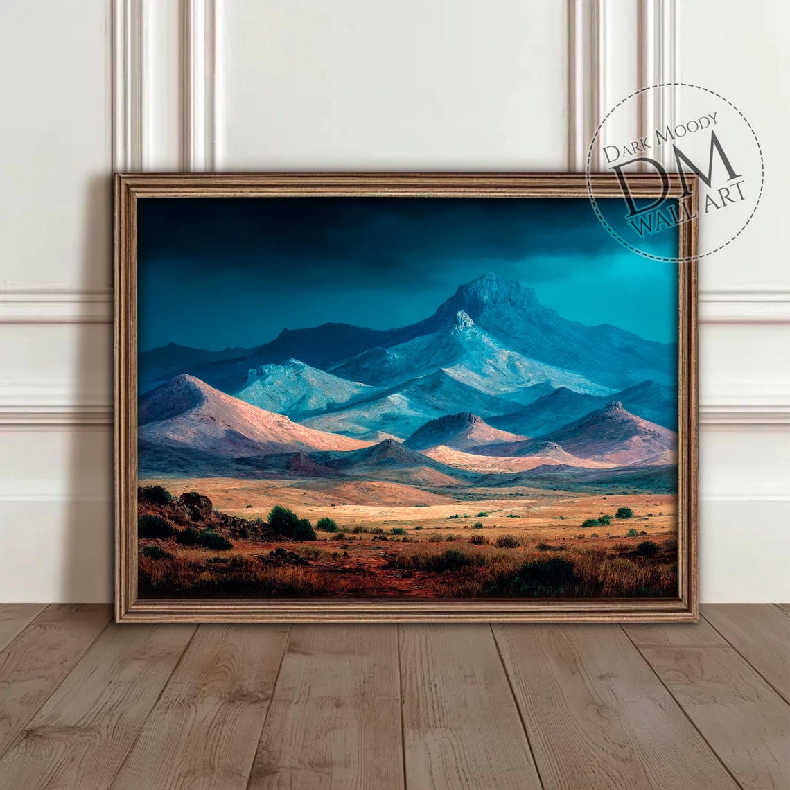 Southwest Desert Mountains Blue Twilight Moody Landscape Poster