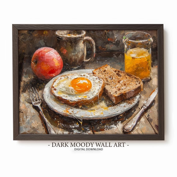 Breakfast And Brunch Art Prints Moody Still Life Kitchen Art Egg Painting Food Print