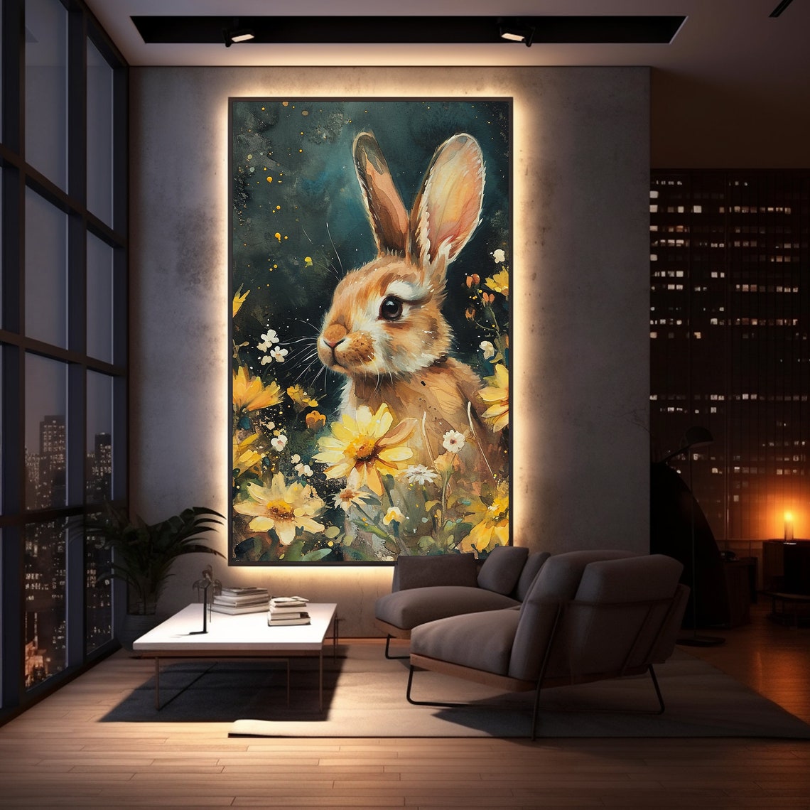 Easter Rabbit Prints Spring Wall Art Dark Academia Decor Moody Bunny Painting - Image 3