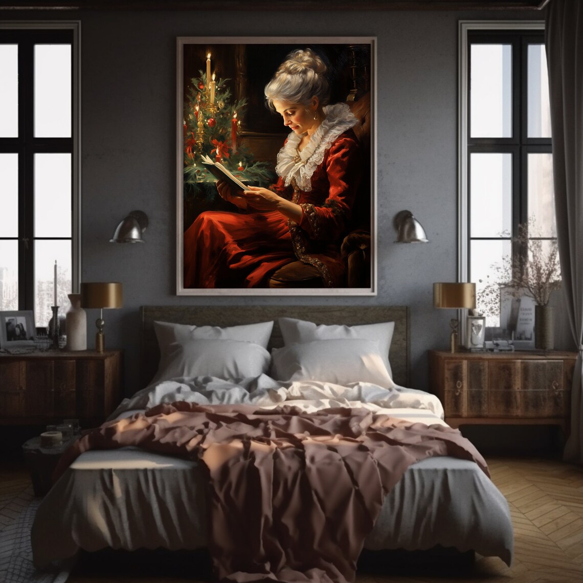 Mrs Claus Reading Book, Vintage Christmas Art Print - Image 4