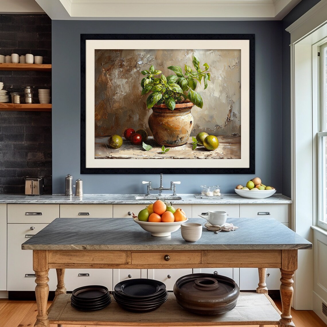Moody Basil Still Life, Kitchen Decor Art Print - Image 3