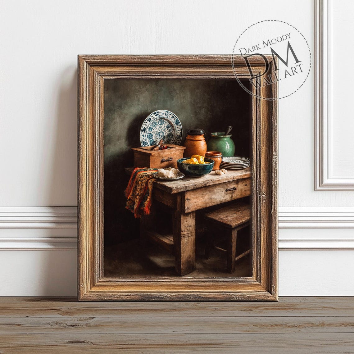 Rustic Kitchen Still Life with Pottery Vintage Table Painting Poster