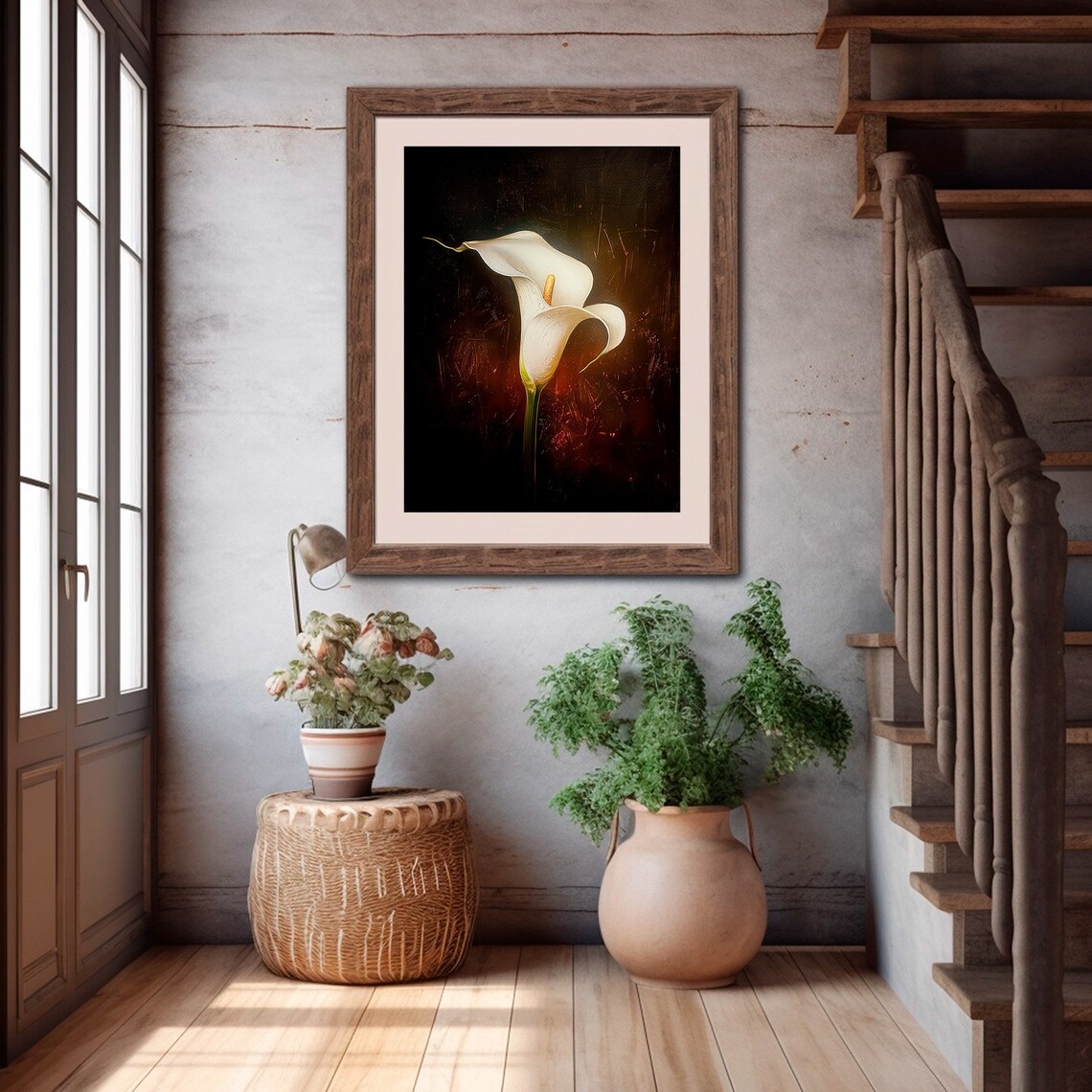 White Calla Lily on Black Moody Dark Floral Still Life Poster - Image 4