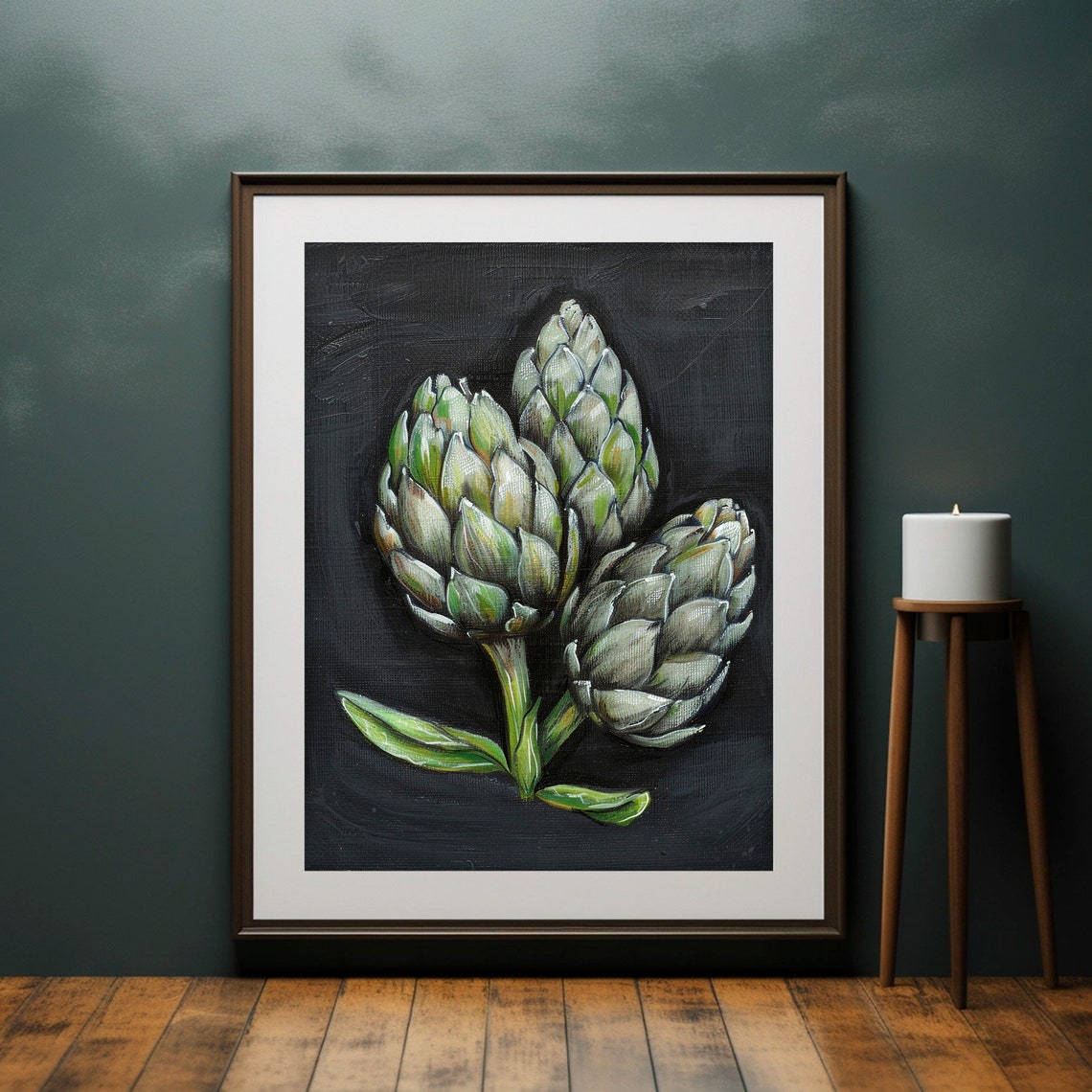 Moody Artichoke Print Kitchen Wall Decor Dark Still Life Painting Rustic Farmhouse Vegetable Wall Art - Image 2