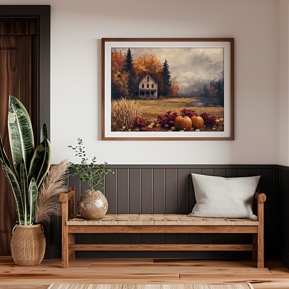 Moody Thanksgiving Farm House Autumn Lake Landscape Harvest Poster - Image 2