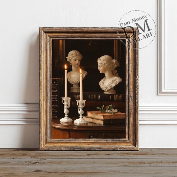 Victorian Busts Candles Wall Art Dark Academia Still Life Print