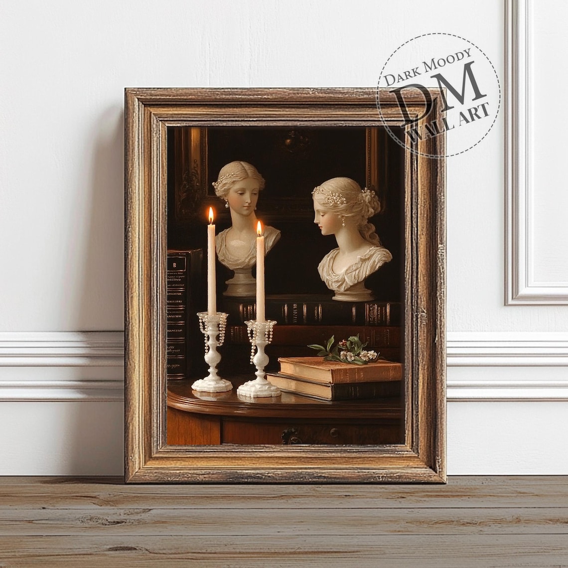 Victorian Marble Busts Candles Old Books Dark Academia Still Life Poster