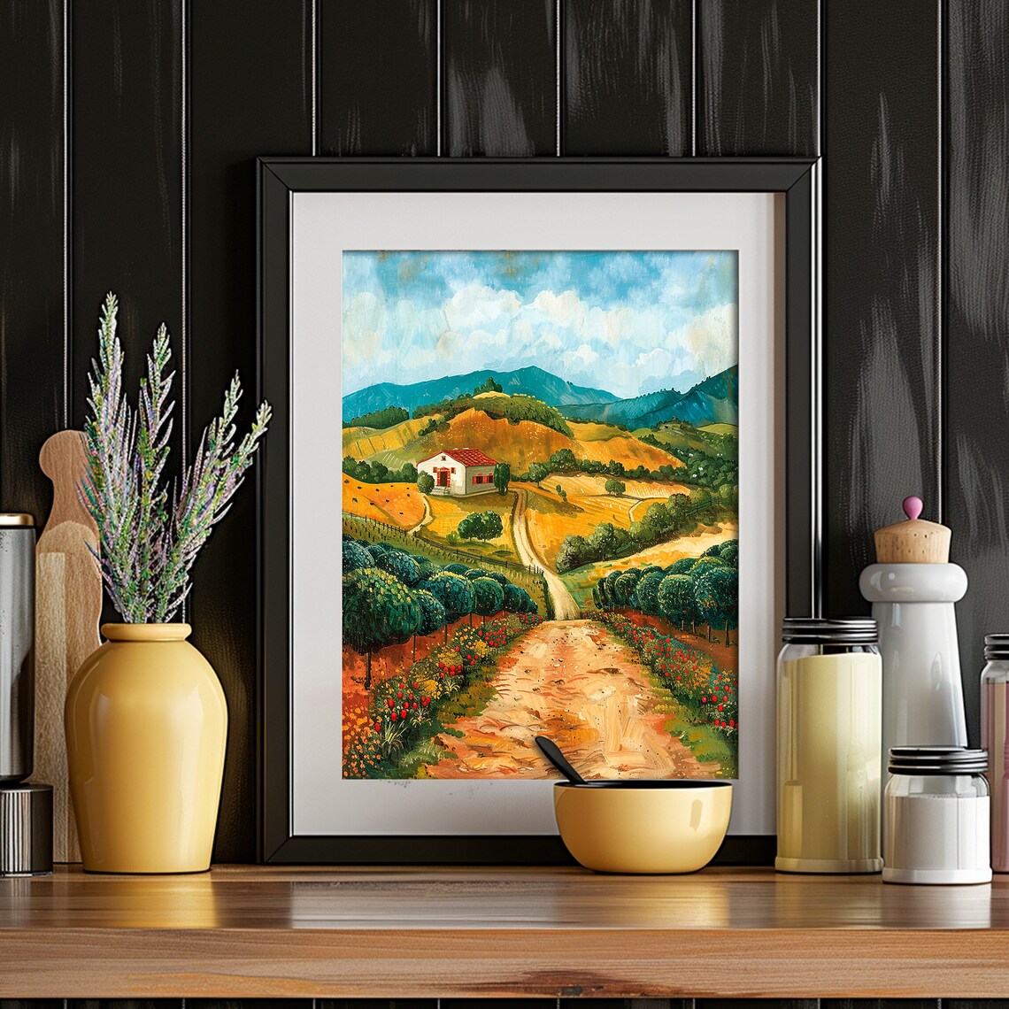 Golden Farm Valley Farmhouse Orchard Autumn Landscape Art Print - Image 2