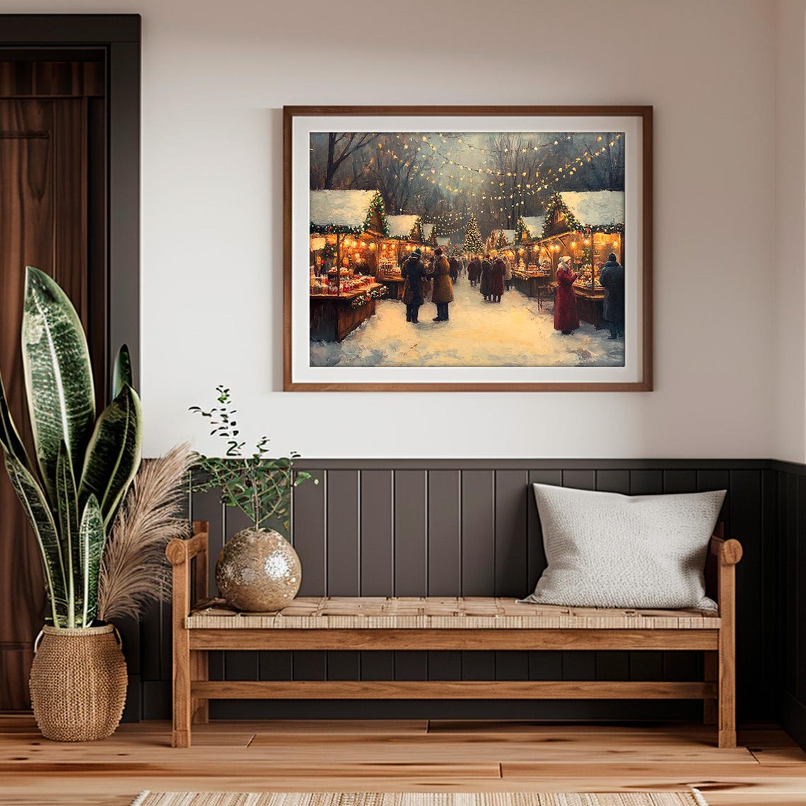 Victorian Christmas Market Print Vintage City Town Scene Wall Art Village Moody Painting - Image 5