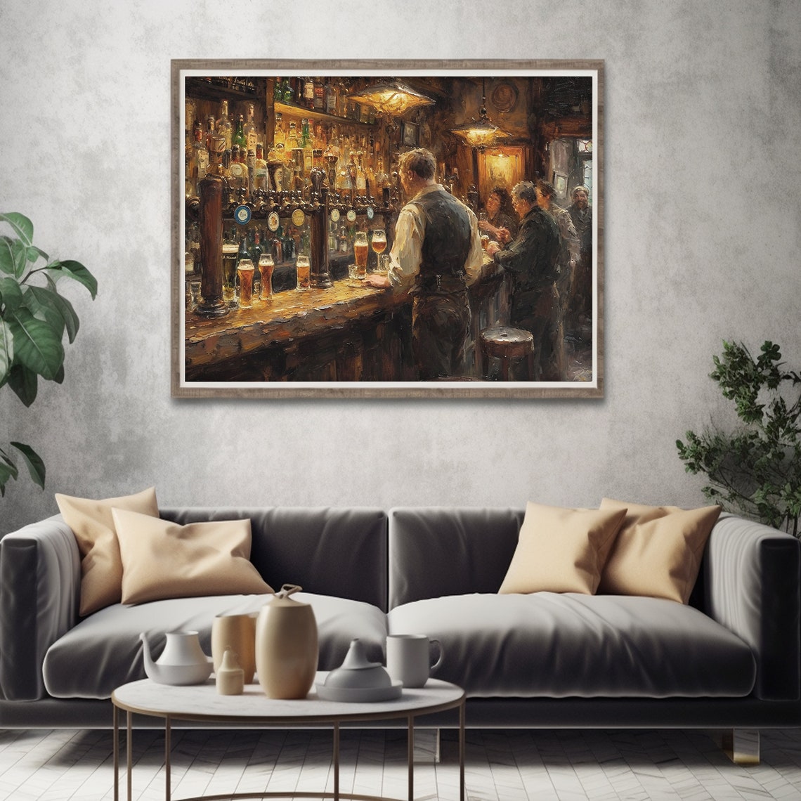 Irish Pub Interior Bartender Vintage Bar Scene Oil Painting Poster - Image 5