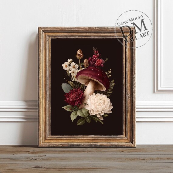 Halloween Mushroom Wall Art Spooky Gothic Botanical Print