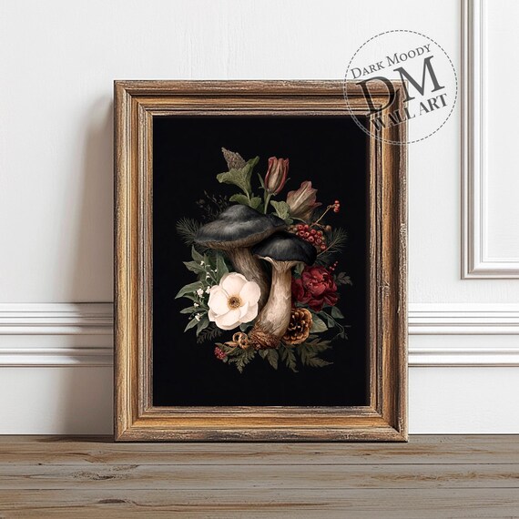 Christmas Mushroom Wall Art Gothic Winter Botanical Print