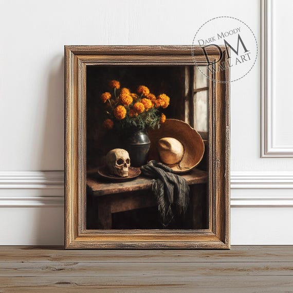 Dia De Muertos Mexican Skull Marigold Art Print