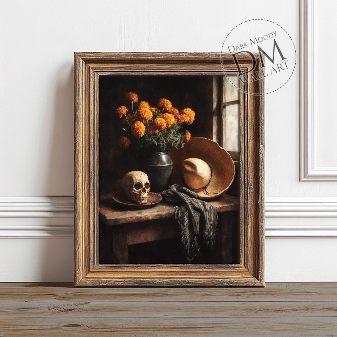 Dia De Muertos Mexican Skull Marigold Art Print