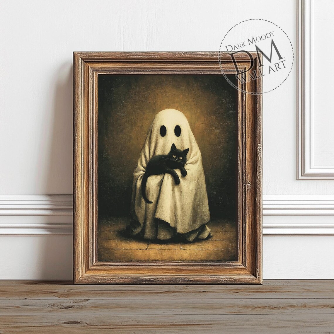 With Black Cat Wall Art Gothic Halloween Animal Scene