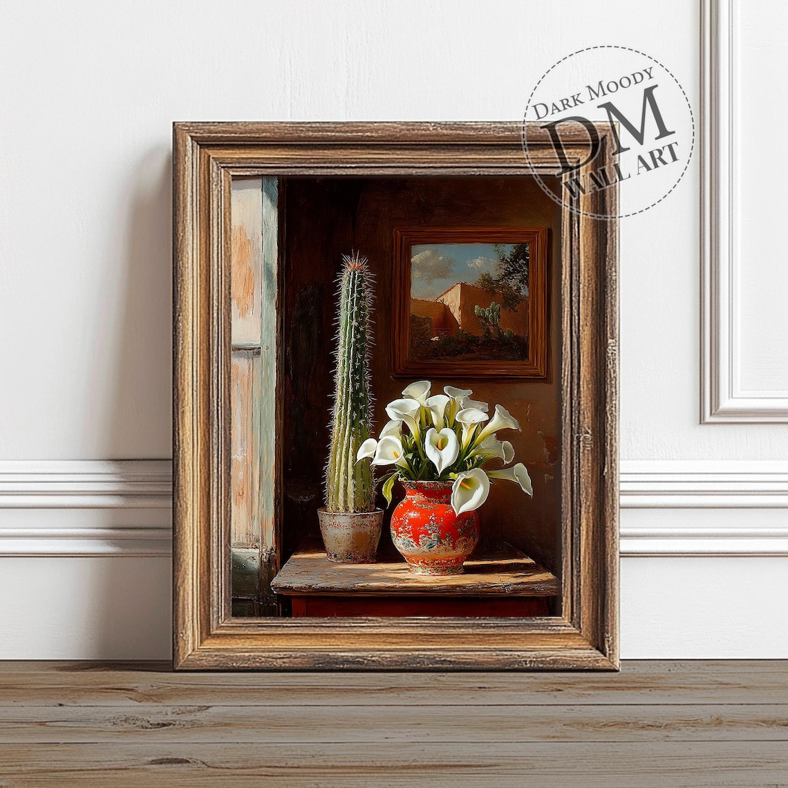 Mexican Cactus Calla Lilies Red Vase Rustic Southwestern Still Life Poster