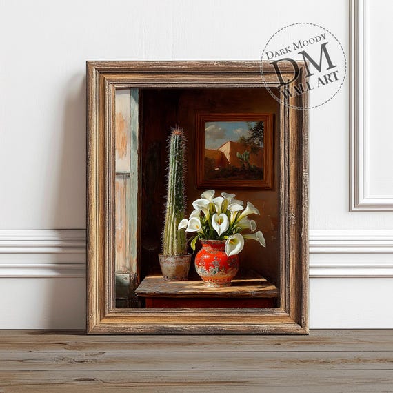 Mexican Cactus Calla Lily Wall Art Rustic Southwestern Still Life Print