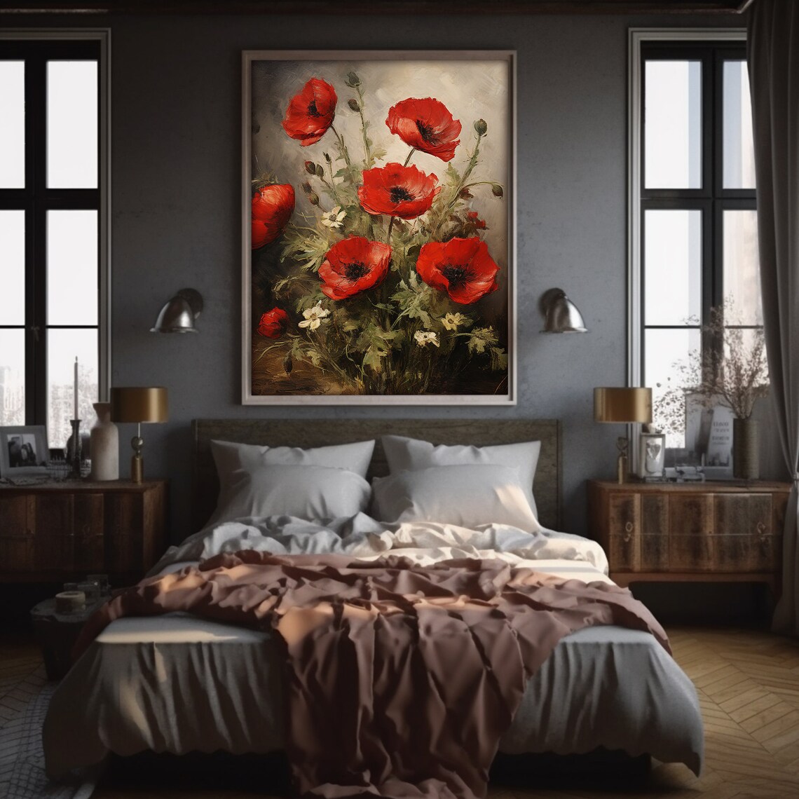 Red Poppy Dark Academia Gothic Floral Art Print - Image 3