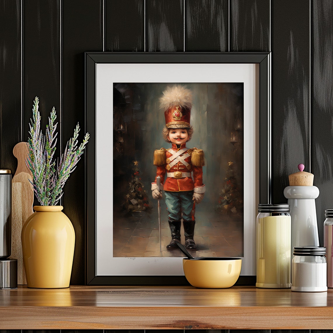 Vintage Nutcracker Soldier White Plume Red Uniform Christmas Poster - Image 2