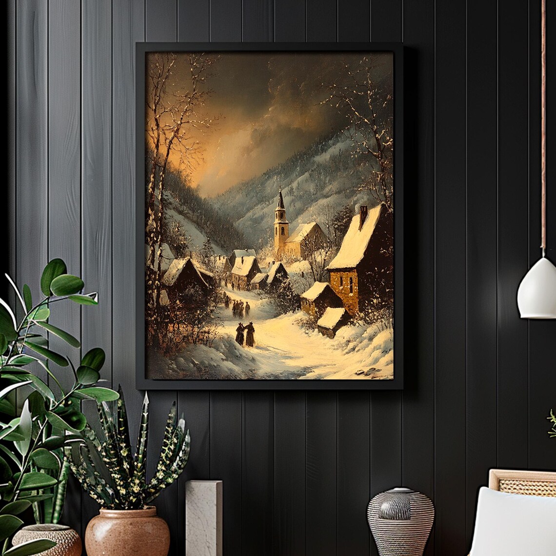 Christmas Silent Night Star Print, Snowy Village Church - Image 5