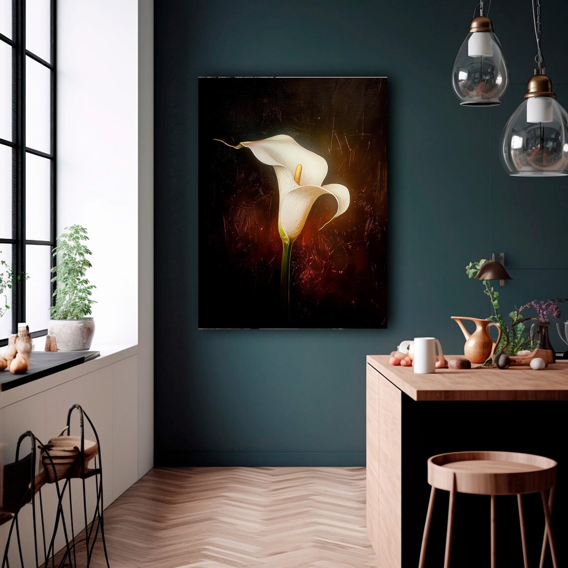 White Calla Lily on Black Moody Dark Floral Still Life Poster - Image 5