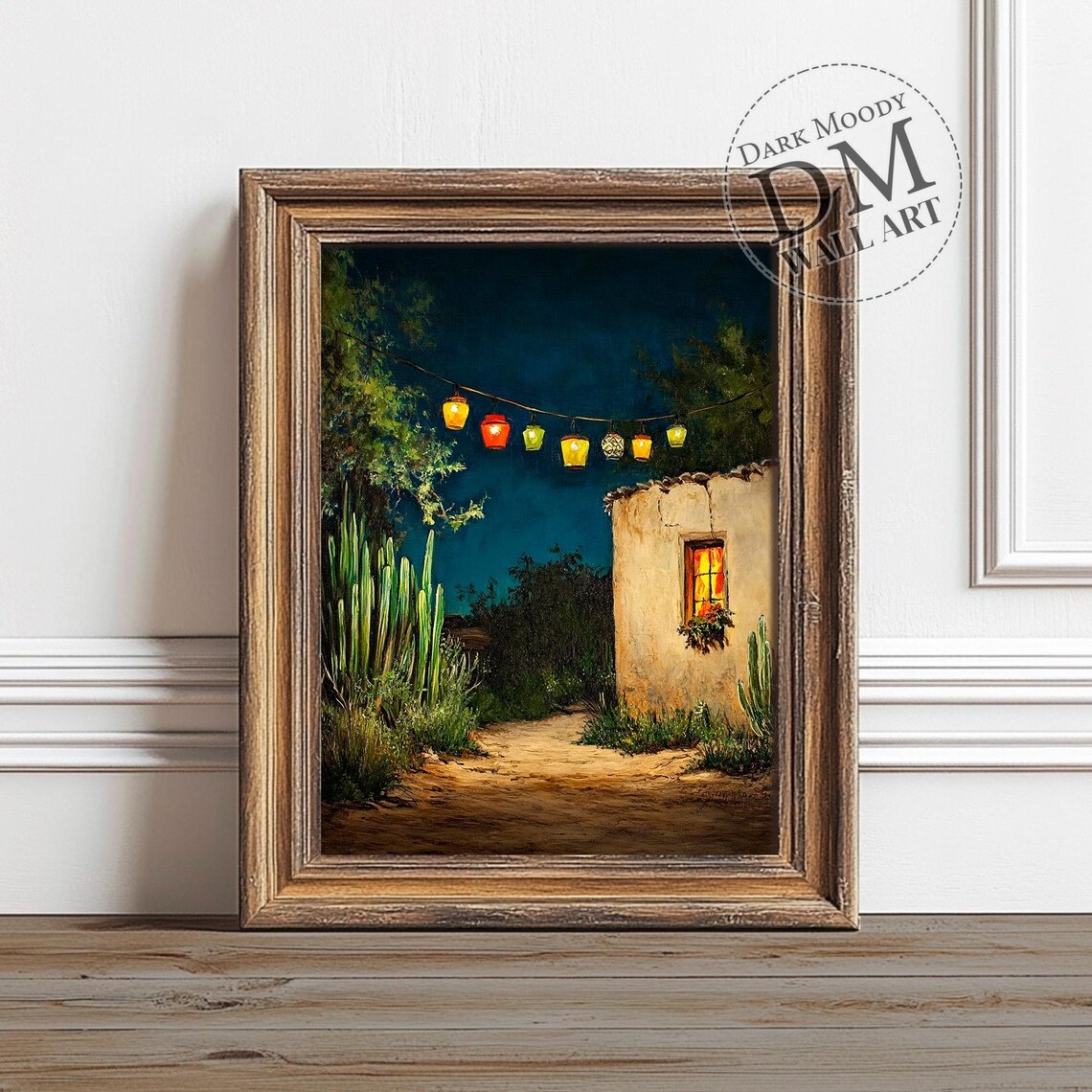 Mexican Courtyard Rustic Night Lanterns Art Print