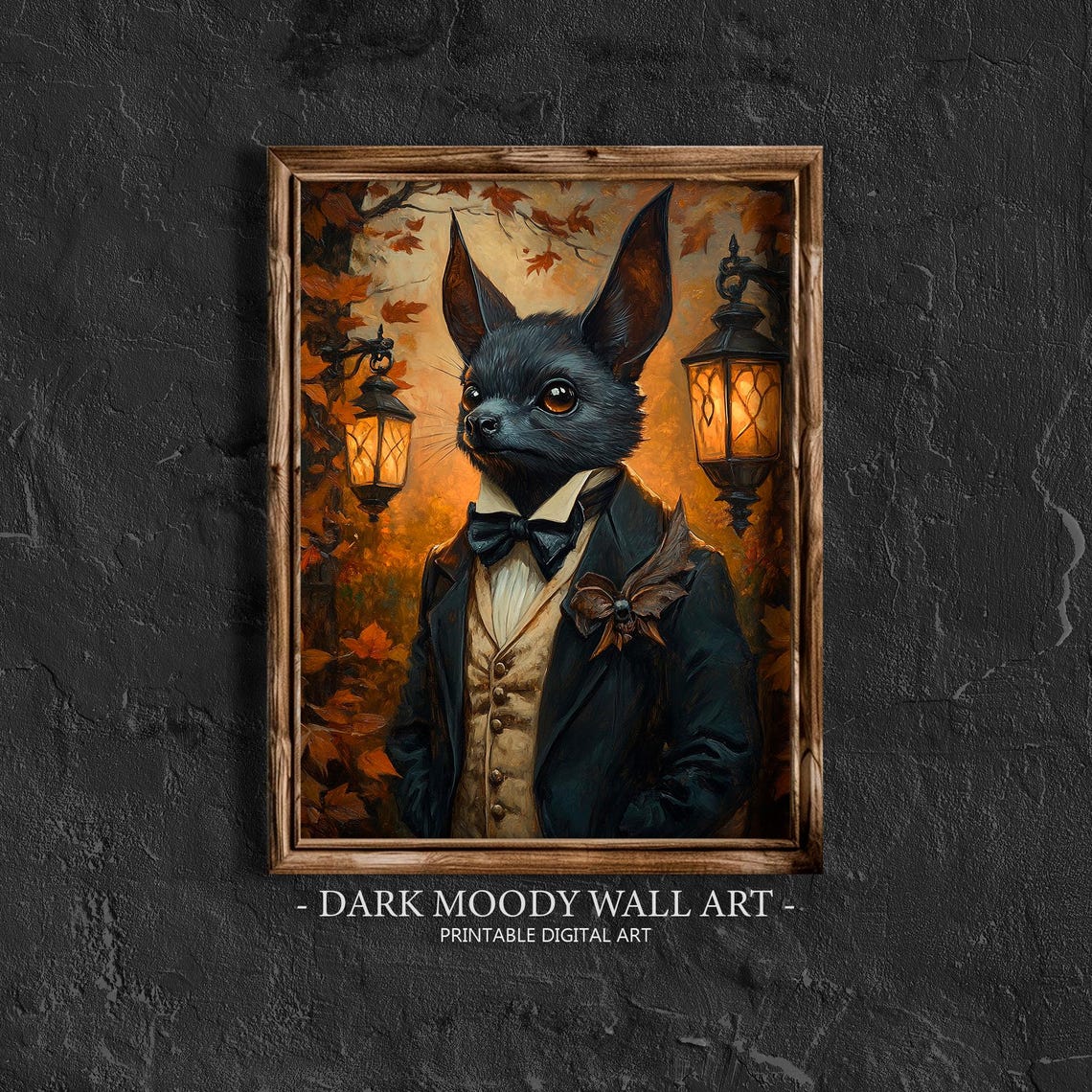 Gothic Bat Victorian Gentleman Lantern Autumn Portrait Wall Art